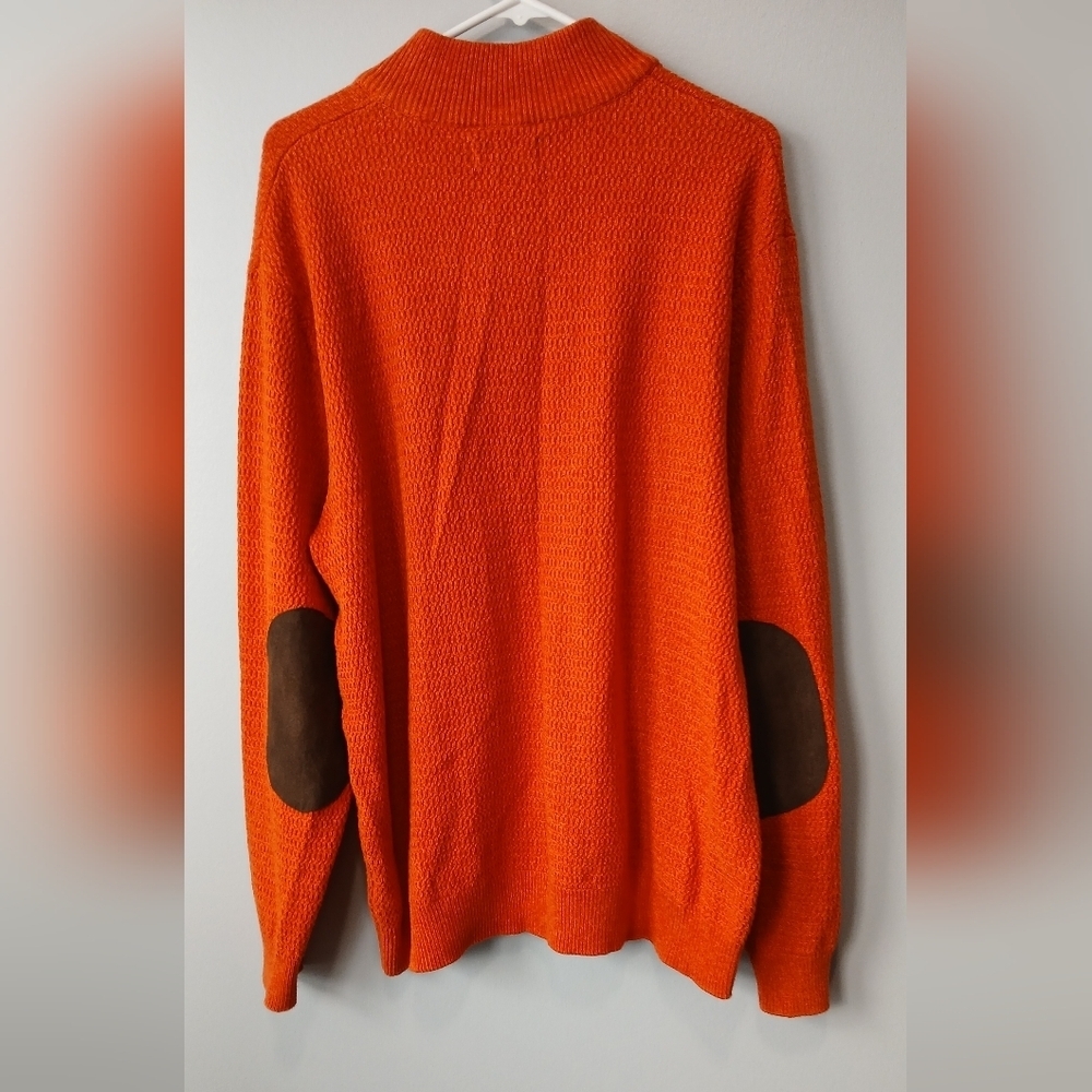 Chaps Orange Mock Neck Sweater Elbow Patches Men's Size XL Academia Preppy - Picture 3 of 7